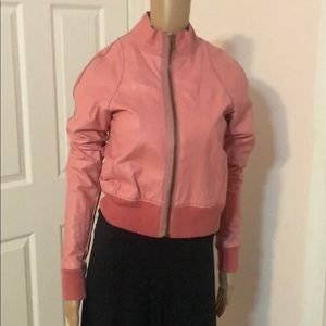 Genuine leather jacket with wool trim